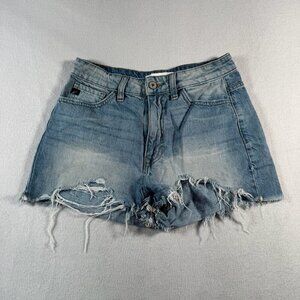 Kancan Jean Shorts Womens Small Blue Cut Off High Rise Medium Wash